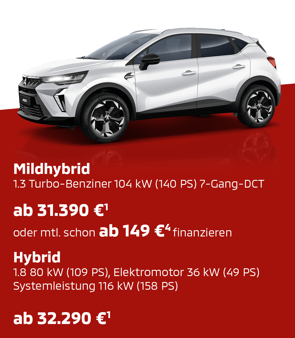 Wei&szlig;er Mitsubishi ASX Select in der Seitenansicht mit Preis- und Ausstattungsinfo
