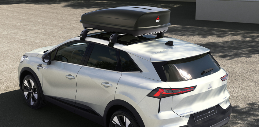 Der Mitsubishi Grandis mit einer Dachbox.