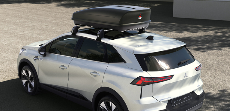 Der Mitsubishi Grandis mit einer Dachbox.