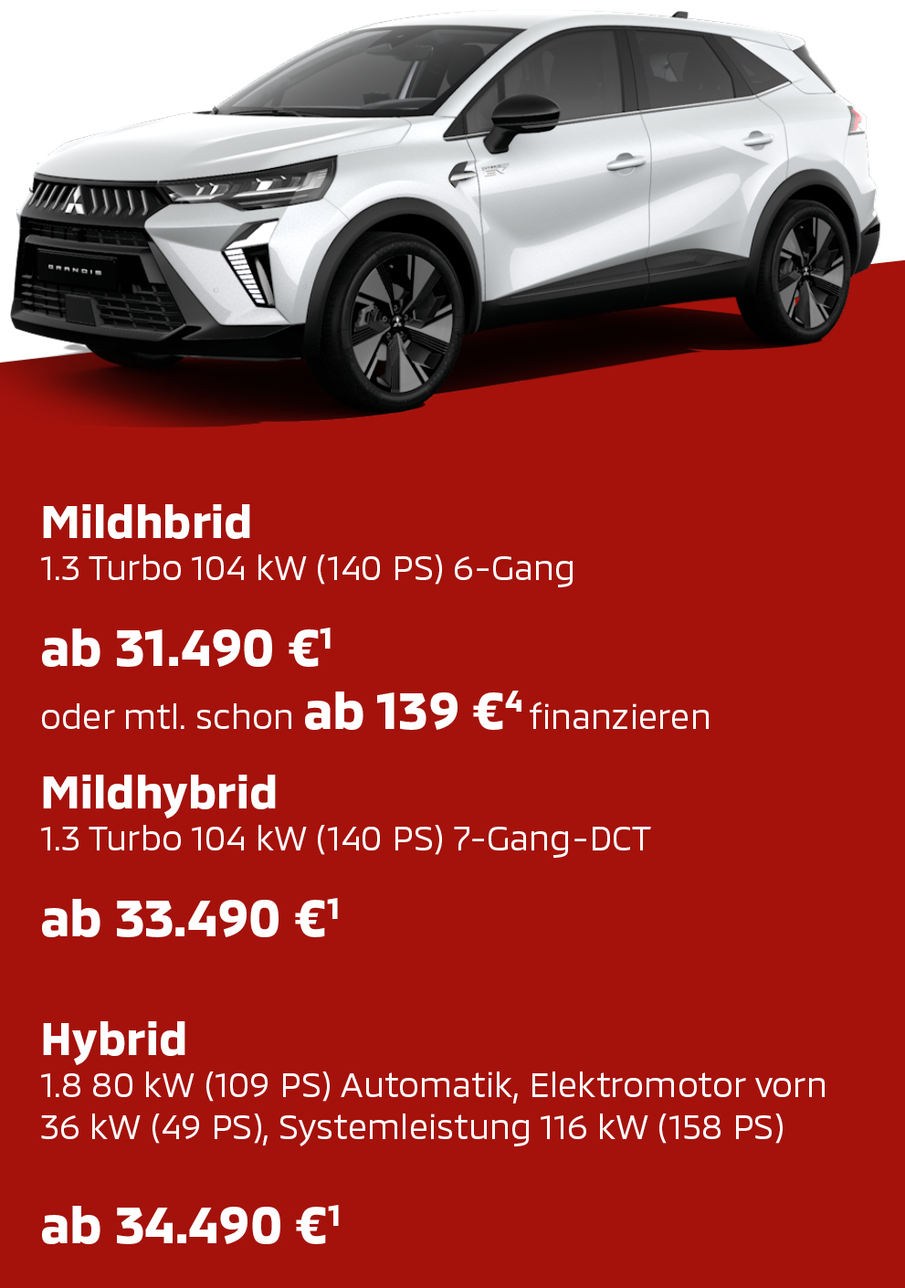 Wei&szlig;er Mitsubishi Grandis Intro Edition in der Seitenansicht mit Preis- und Ausstattungsinfo