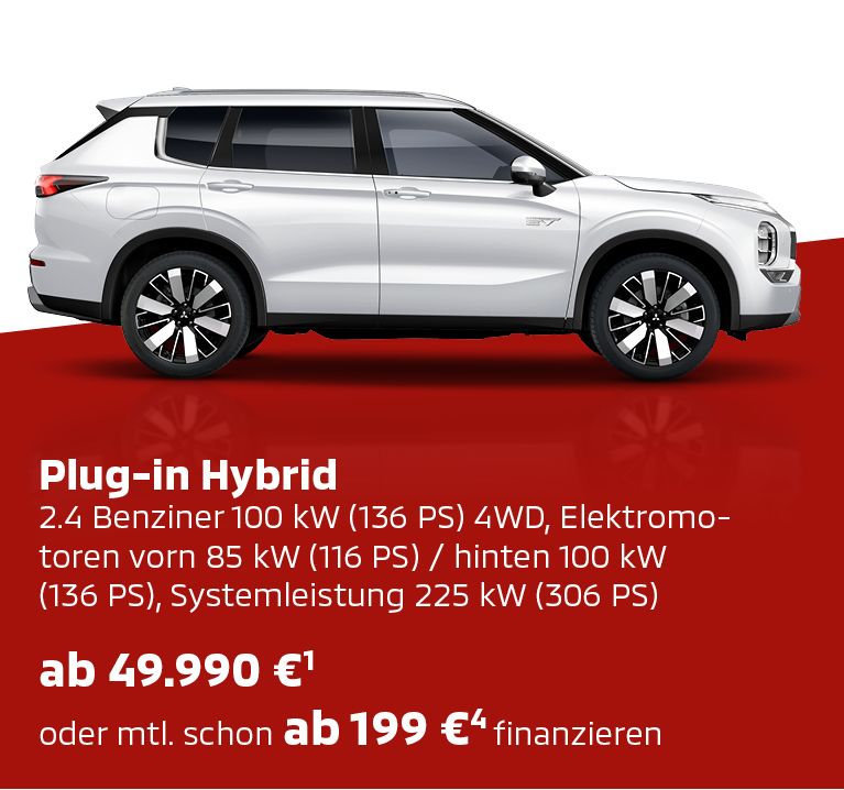 Wei&szlig;er Mitsubishi Outlander Select in der Seitenansicht mit Preis- und Ausstattungsinfo