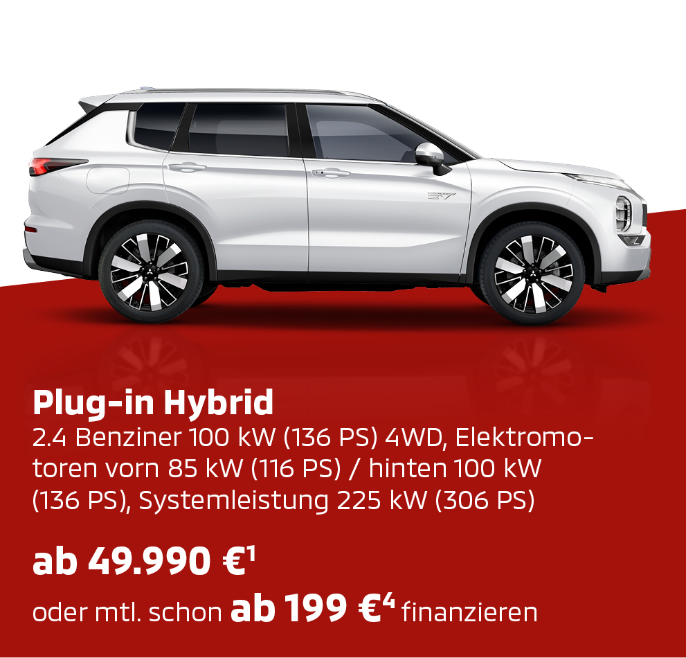 Wei&szlig;er Mitsubishi Outlander Select in der Seitenansicht mit Preis- und Ausstattungsinfo