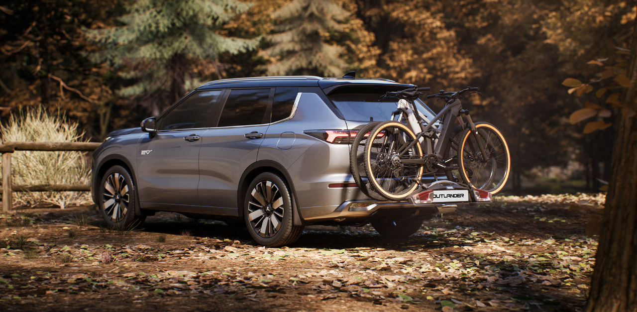 Der neue Mitsubishi Outlander mit Fahrrad-Hecktr&auml;ger